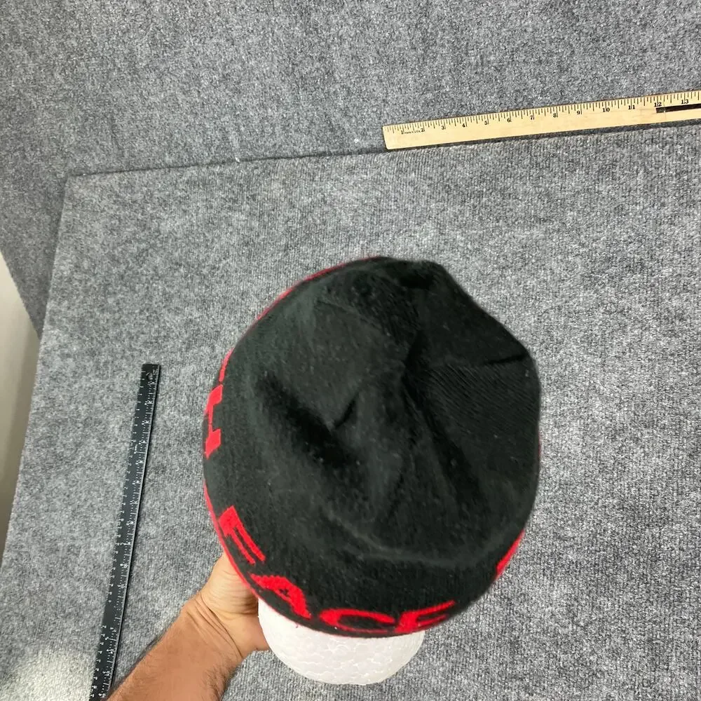 The North Face Beanie Black Red Reversible Knit Logo Cuffed‎ Winter Hat Unisex